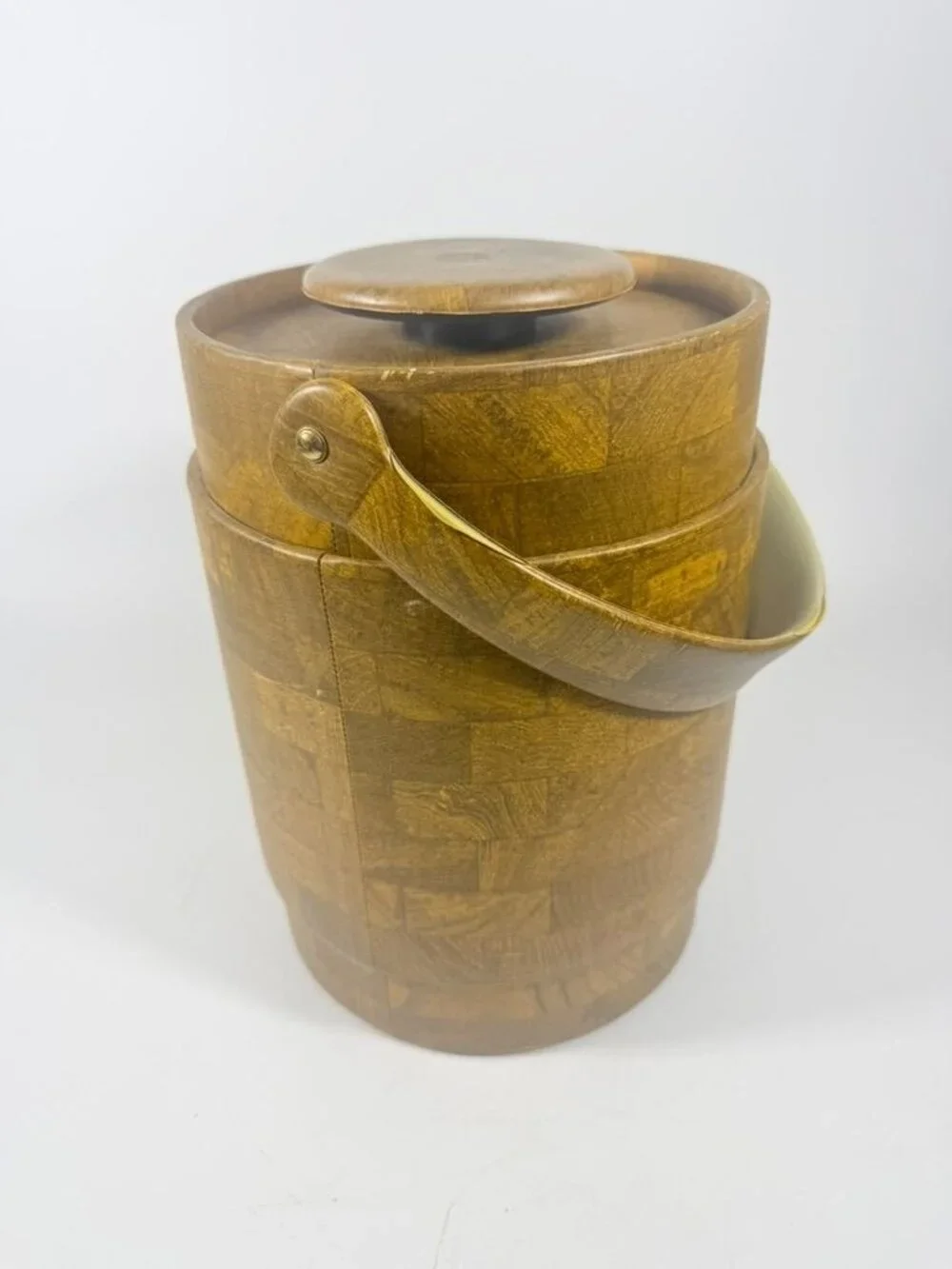 Large Ice Bucket Faux Wood Grain Vintage Mid Century Retro Elmar Products Handle